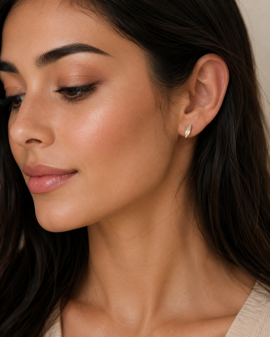 Tiny rose gold earrings with clear marquis crystals