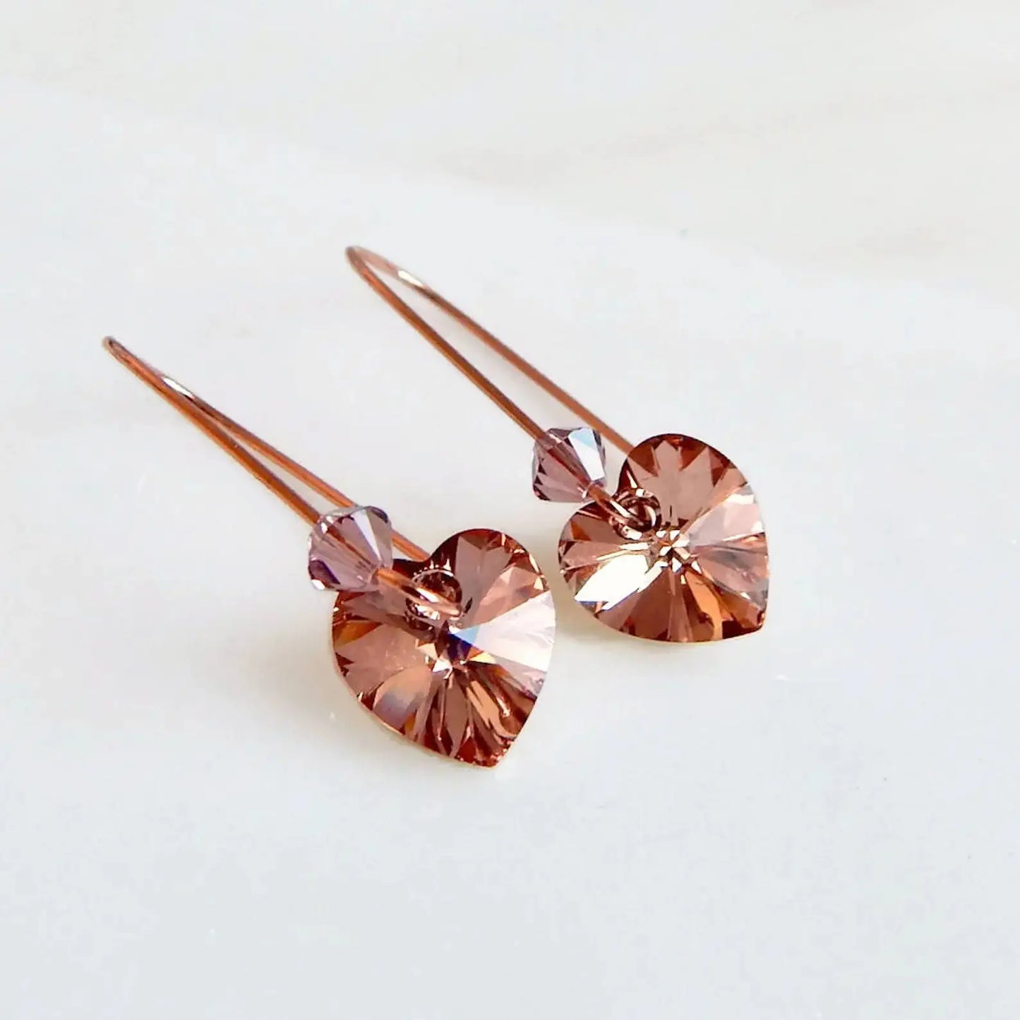 Blush crystal heart earrings in rose gold LoveYourBling