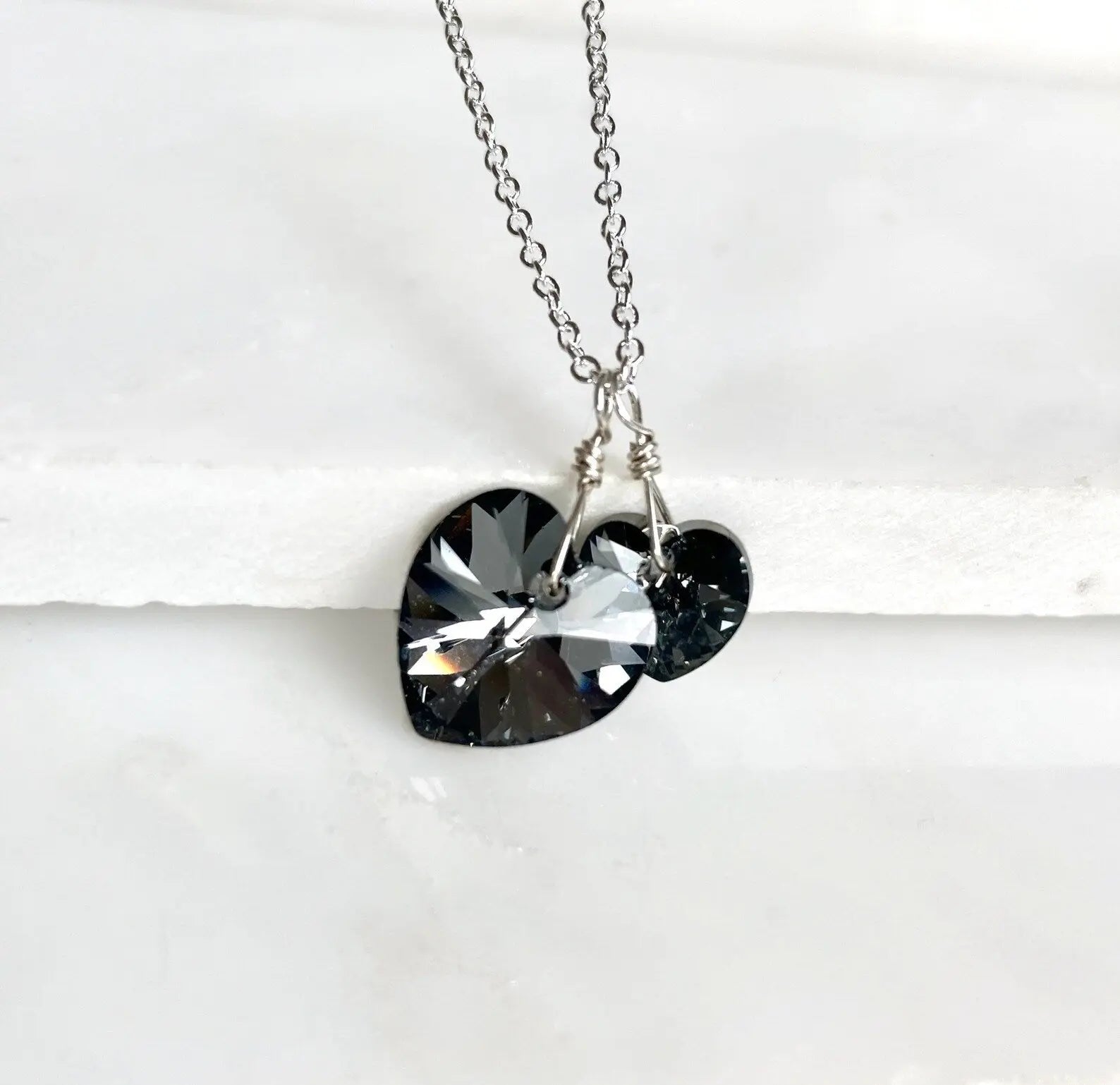 Two hearts necklace crystal necklace in black diamond LoveYourBling