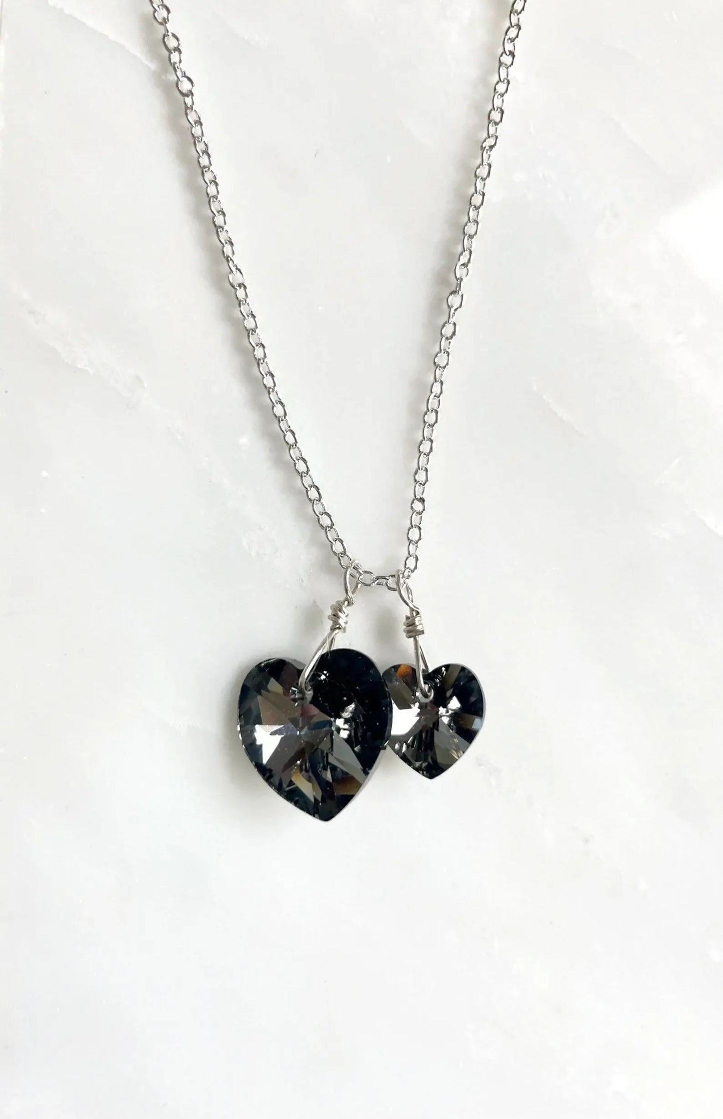 Two hearts necklace crystal necklace in black diamond LoveYourBling