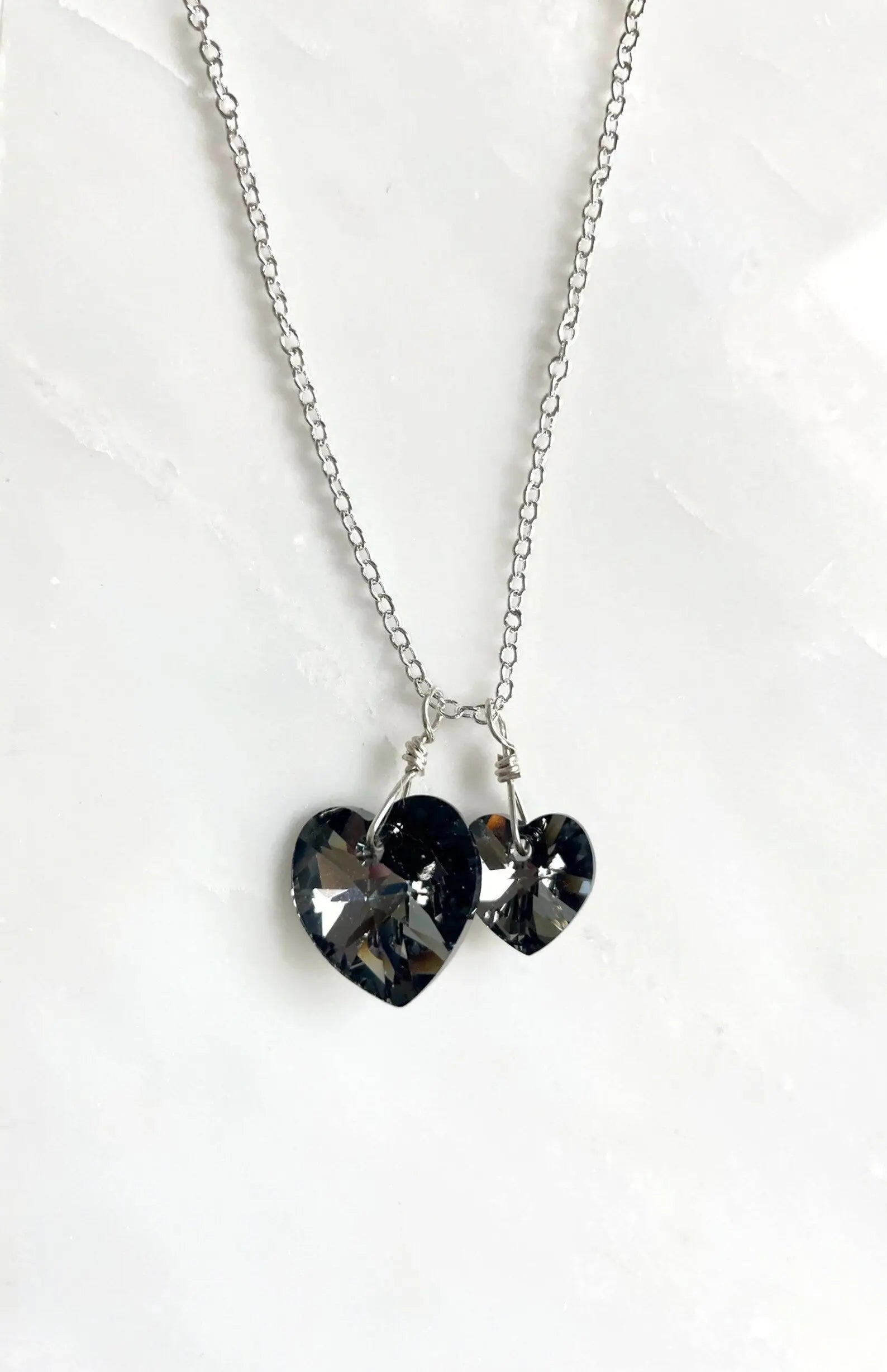 Two hearts necklace crystal necklace in black diamond LoveYourBling