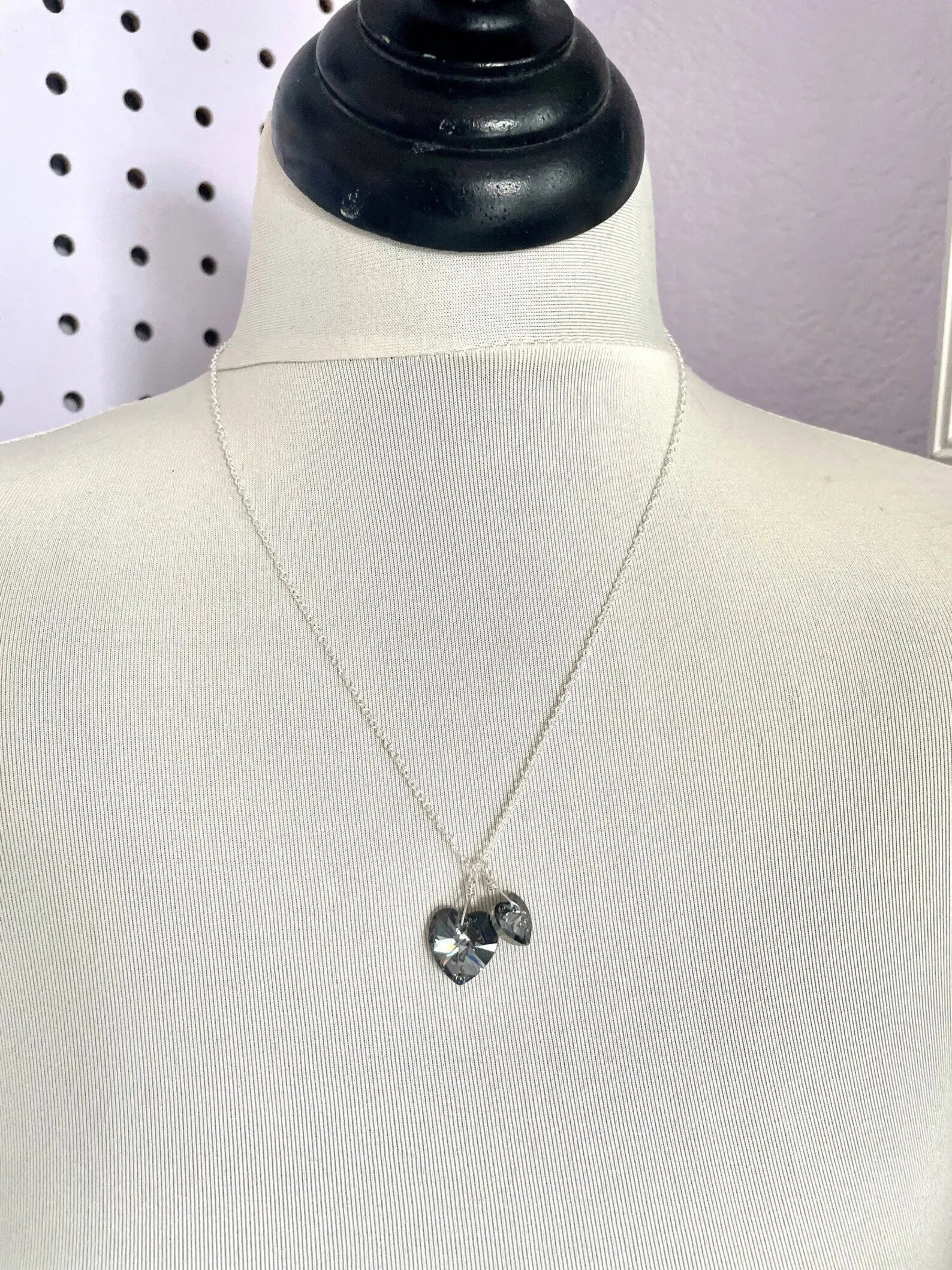 Two hearts necklace crystal necklace in black diamond LoveYourBling