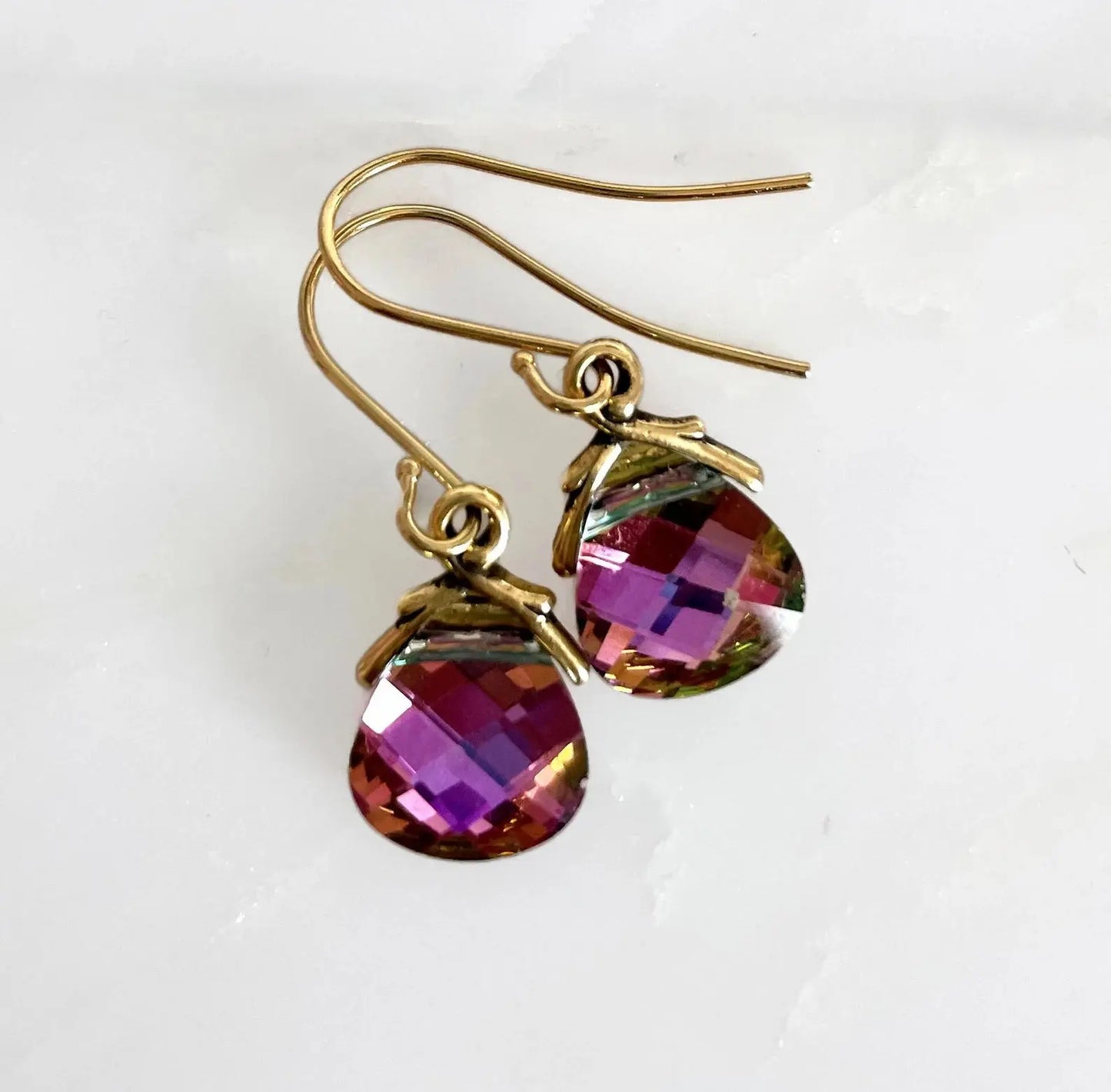 Light rainbow metallic flat briolette earrings LoveYourBling