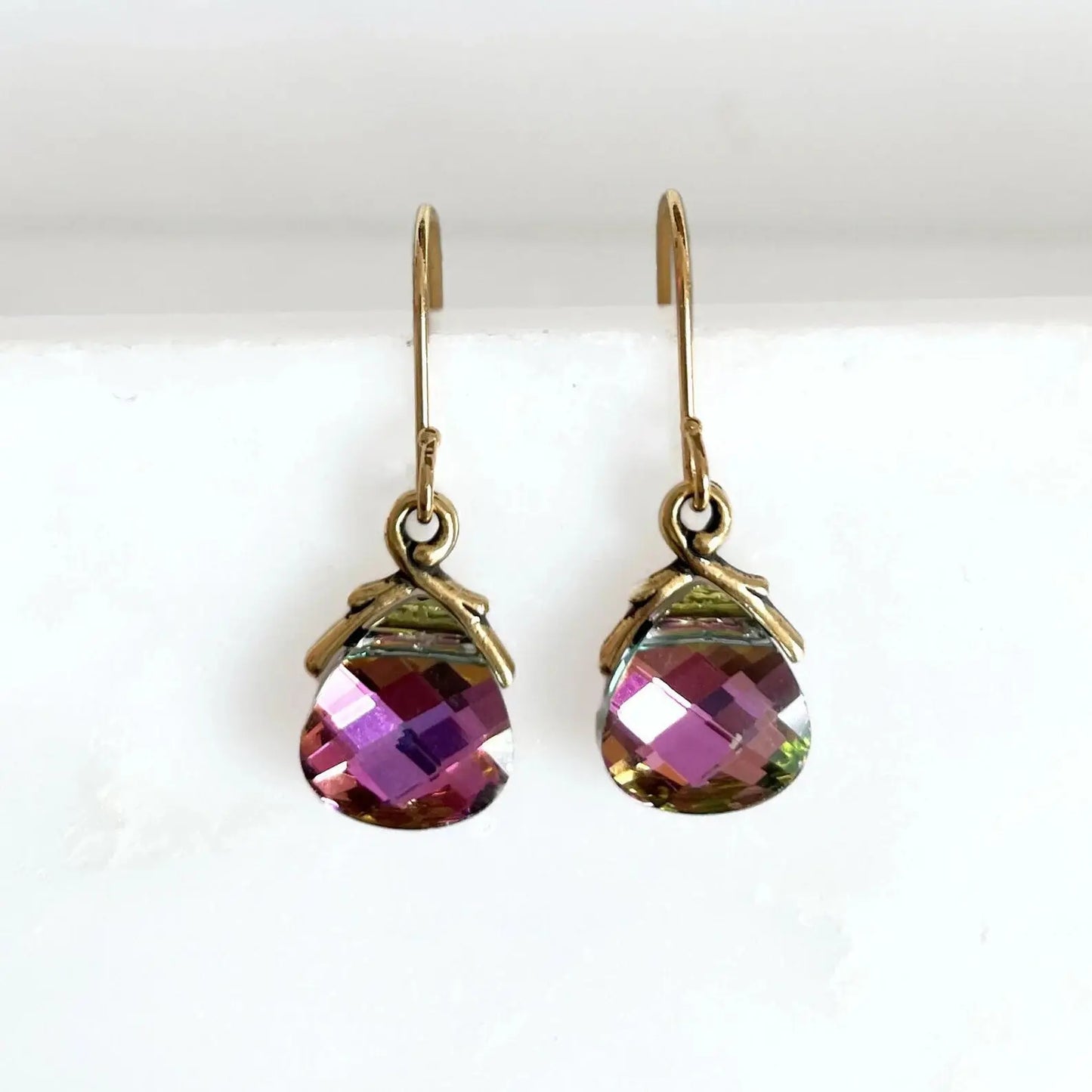 Light rainbow metallic flat briolette earrings LoveYourBling