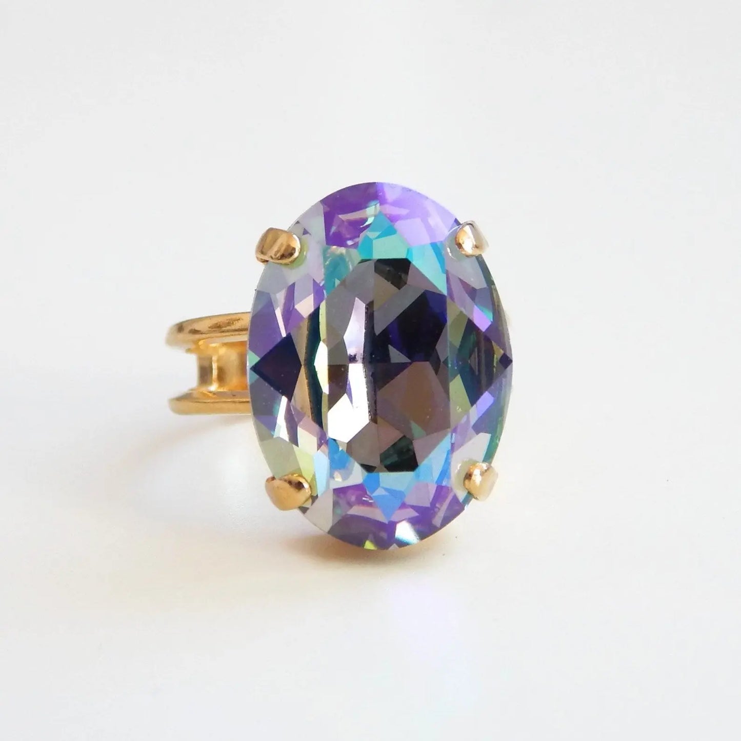 Purple Iridescent crystal oval ring LoveYourBling