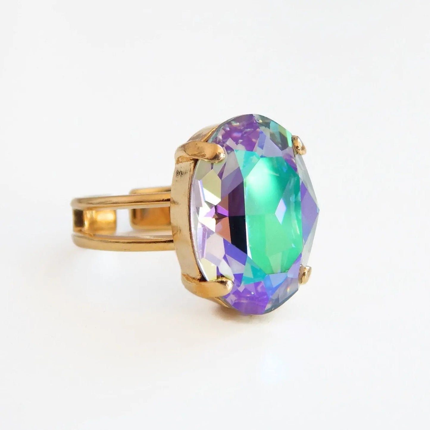 Purple Iridescent crystal oval ring LoveYourBling