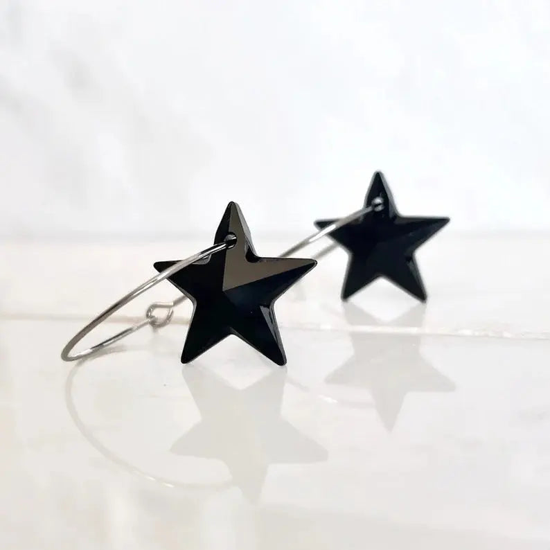 Black crystal star hoop earrings LoveYourBling