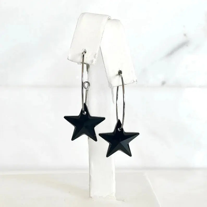 Black crystal star hoop earrings LoveYourBling