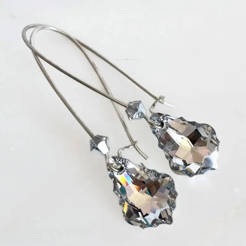 Long clear crystal chandelier earrings LoveYourBling
