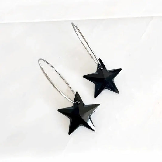 Black crystal star hoop earrings LoveYourBling