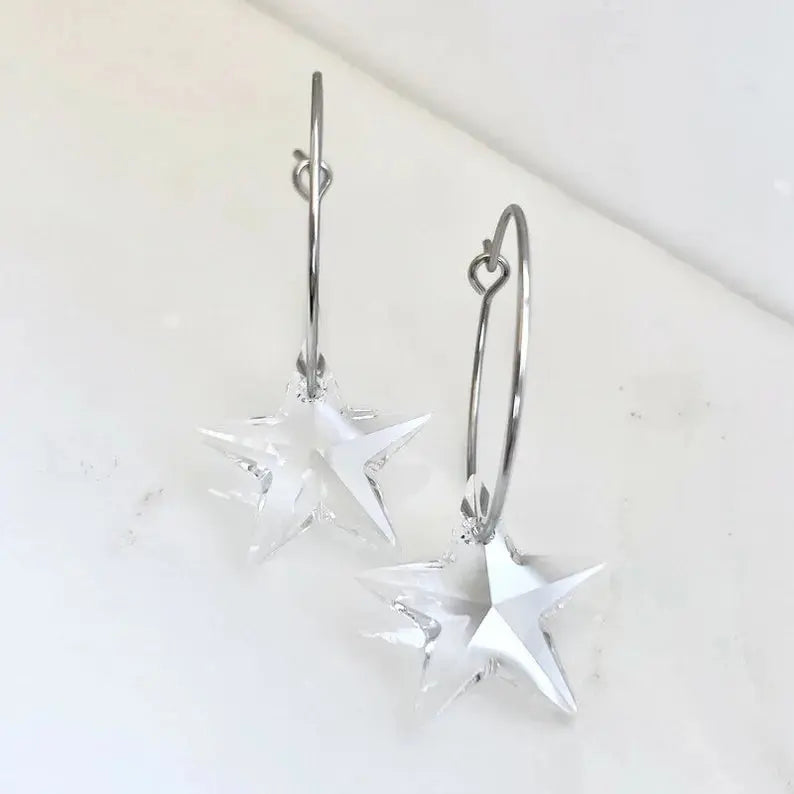 Crystal clear star hoop earrings LoveYourBling