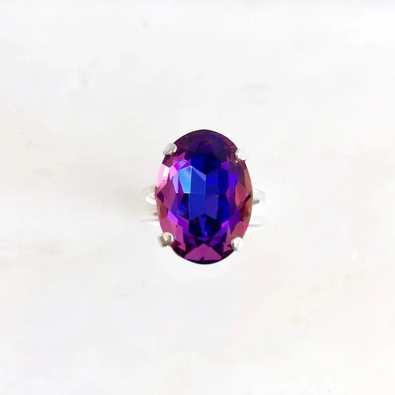 Purple and pink crystal oval ring LoveYourBling