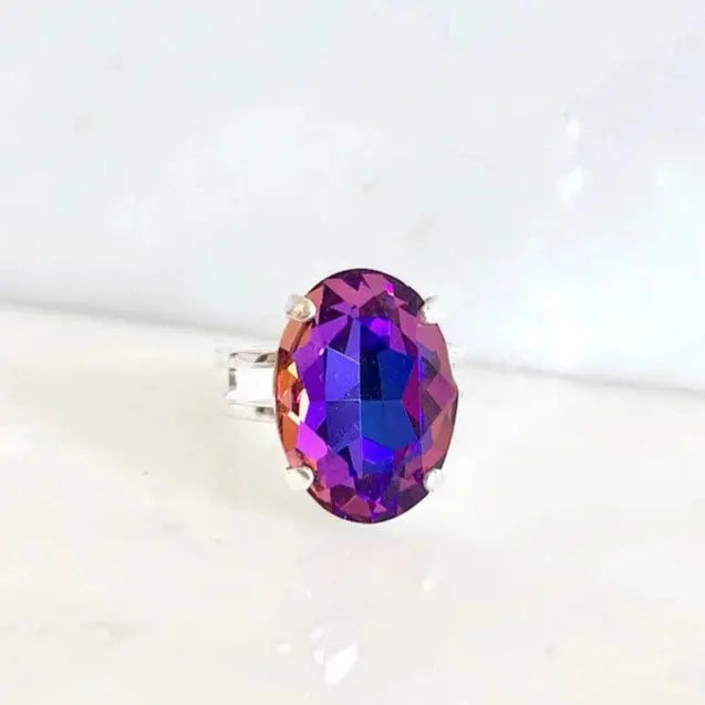 Purple and pink crystal oval ring LoveYourBling