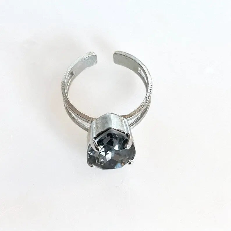 Black diamond pear crystal ring LoveYourBling