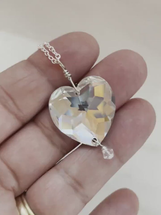 Clear crystal heart necklace