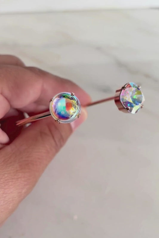 Clear ab rose gold open cuff bracelet