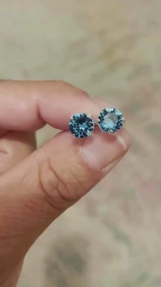 Teal Blue Crystal Post Earrings