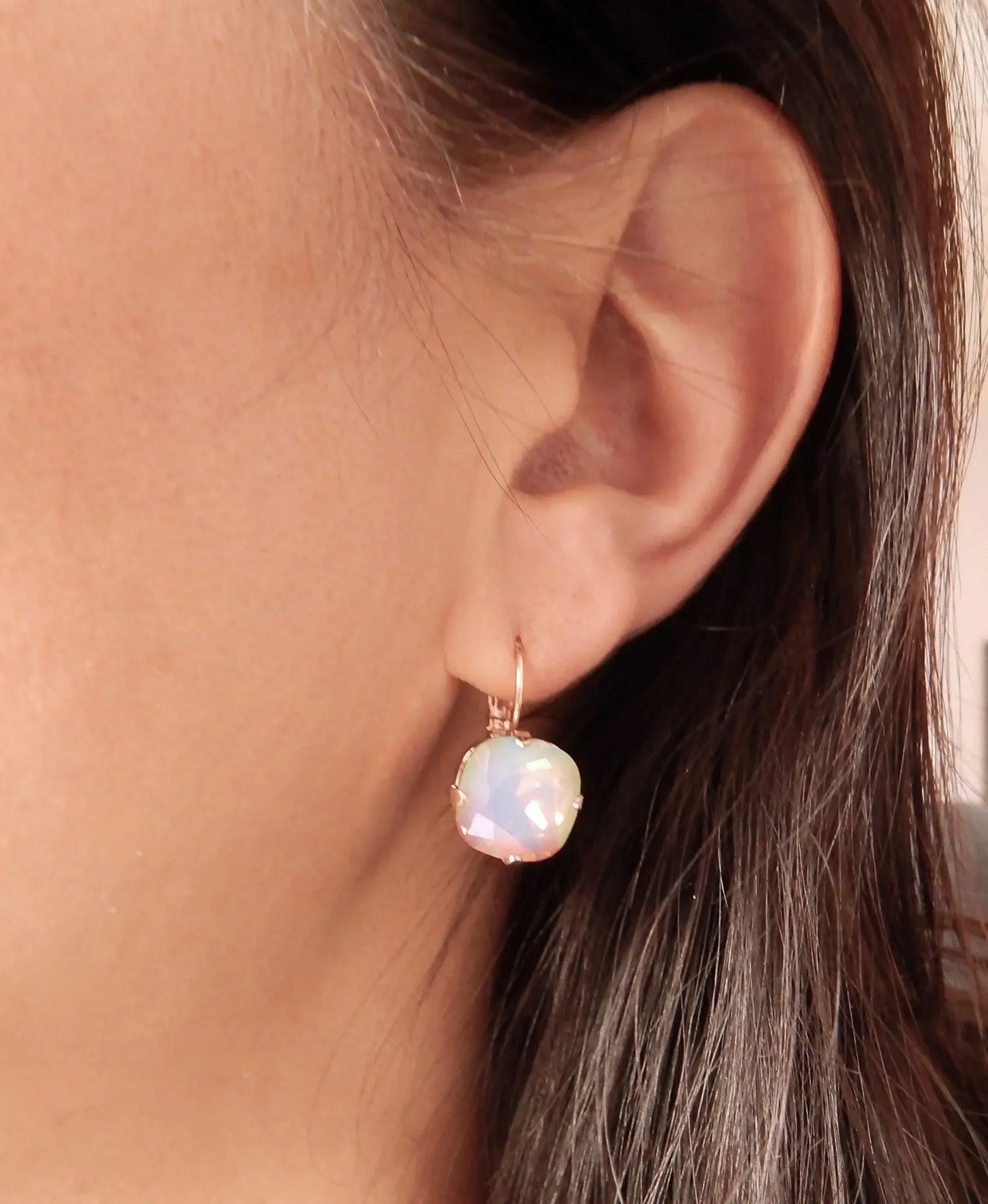 Rose gold rainbow opal crystal lever back earrings LoveYourBling