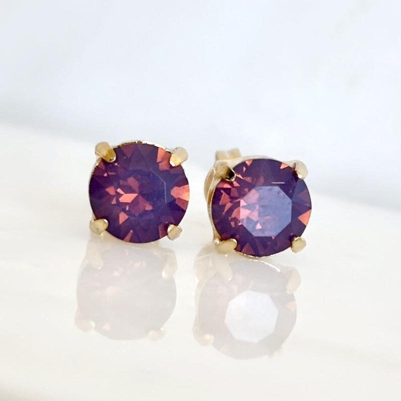 Lavender Opal Round Stud Earrings – 7mm | Gold, Rose Gold, or Silver Plated