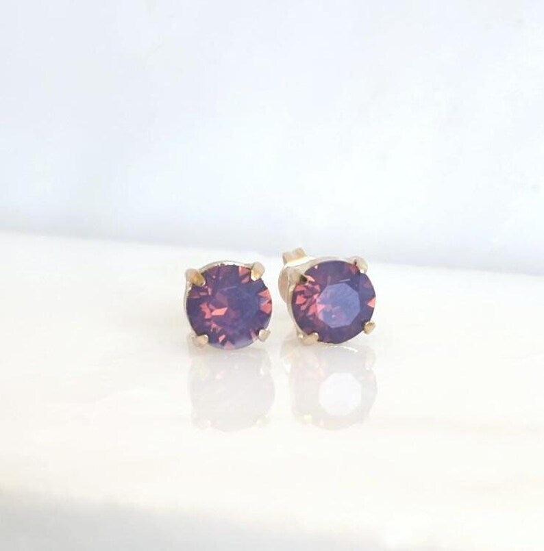 Lavender Opal Round Stud Earrings – 7mm | Gold, Rose Gold, or Silver Plated