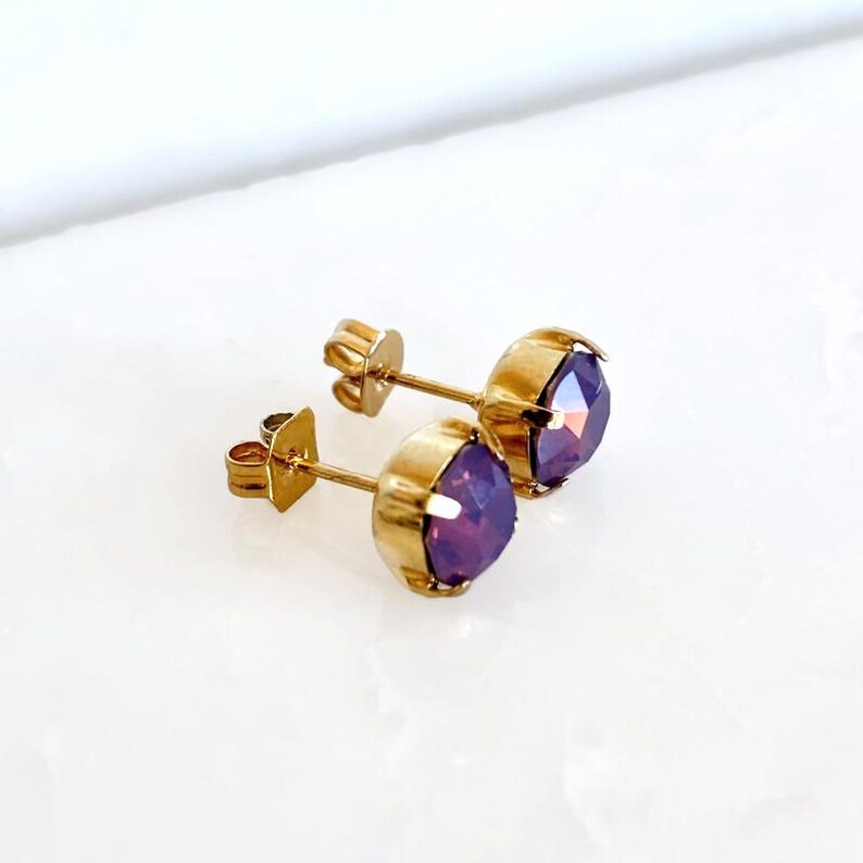 Lavender Opal Round Stud Earrings – 7mm | Gold, Rose Gold, or Silver Plated