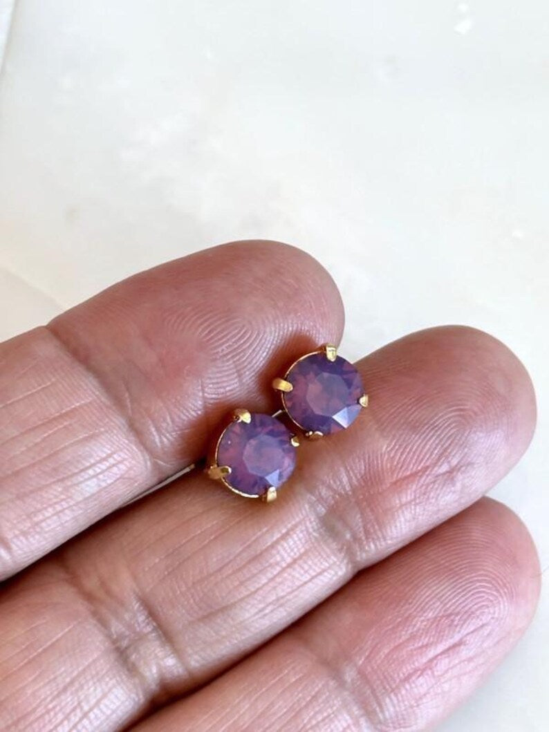 Lavender Opal Round Stud Earrings – 7mm | Gold, Rose Gold, or Silver Plated