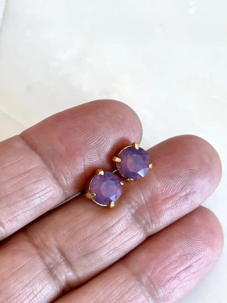 Lavender Opal Round Stud Earrings – 7mm | Gold, Rose Gold, or Silver Plated LoveYourBling