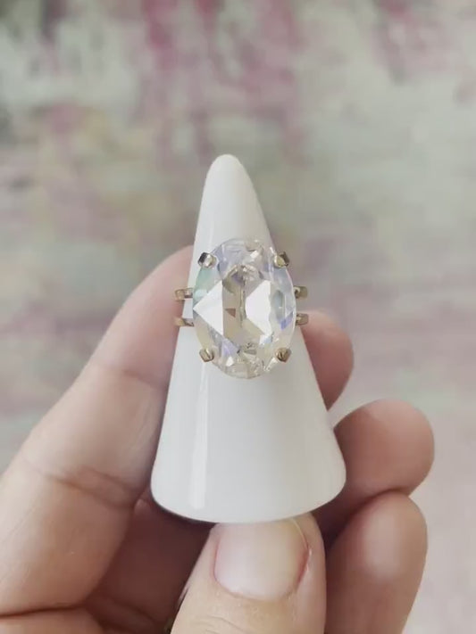Moonlight Oval Crystal Cocktail Ring