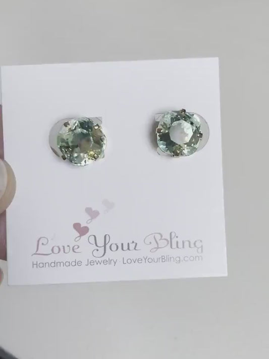 Mint green square crystal earrings