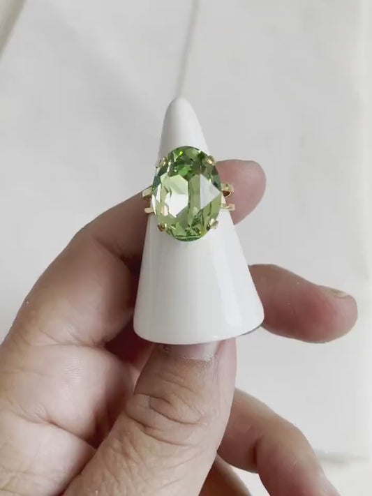 Mint green oval crystal cocktail ring