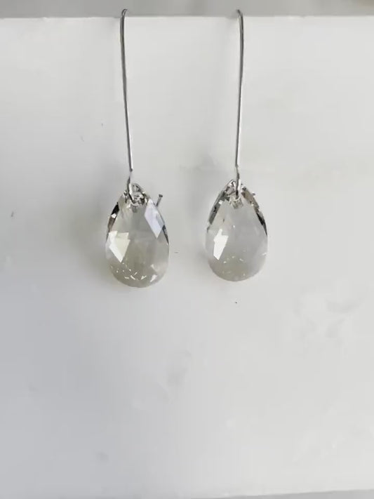 Long silver crystal earrings