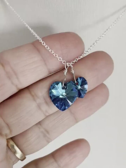 Bermuda Blue Crystal Hearts Necklace