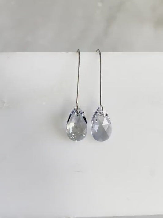 Long blue crystal teardrop earrings