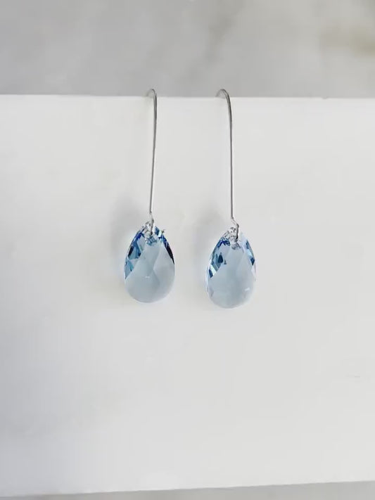 Long Aquamarine crystal earrings
