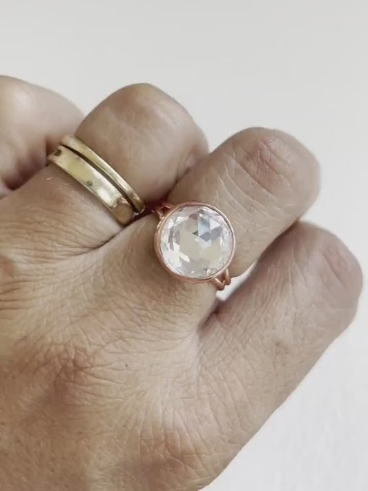 Clear crystal ring on rose gold
