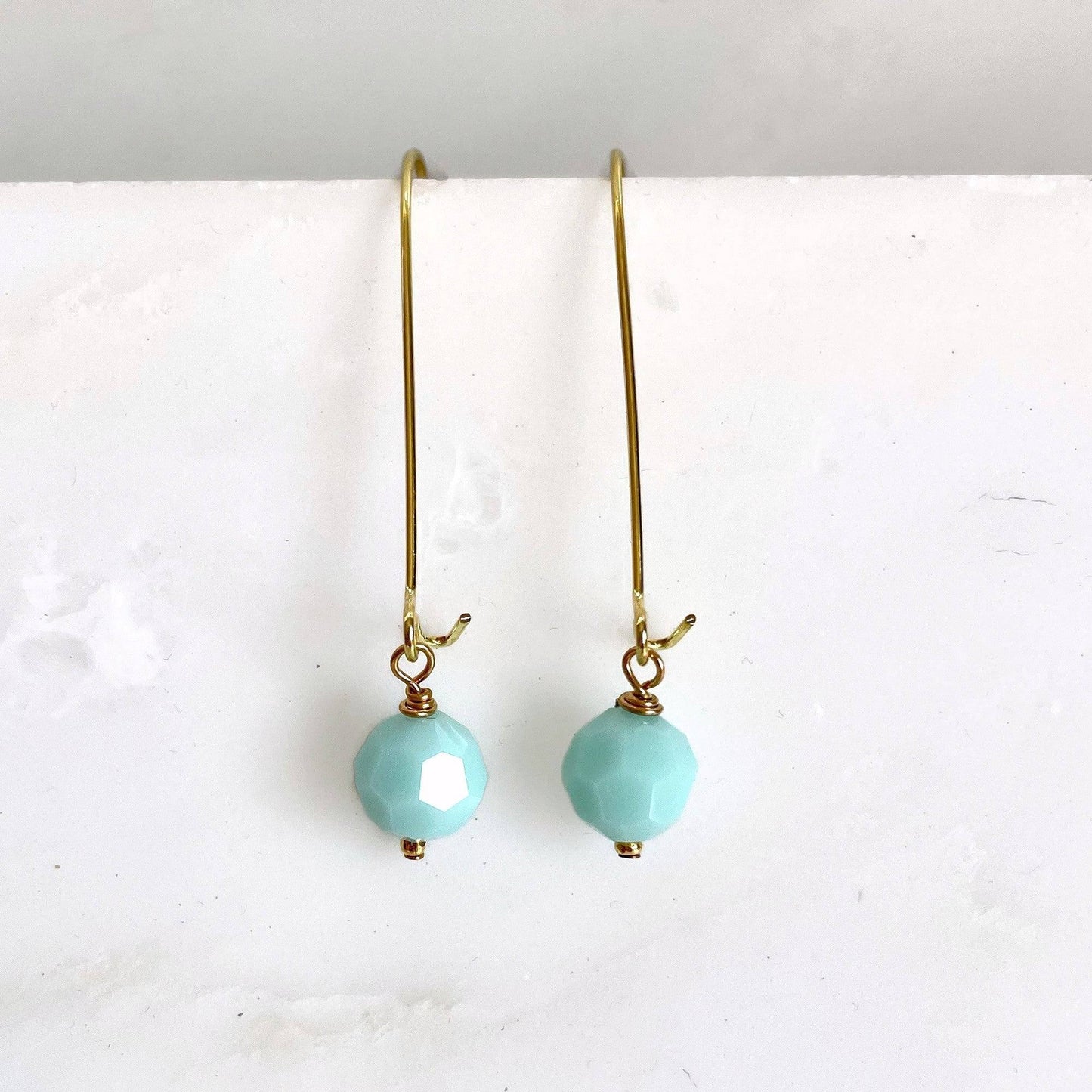 Mint green round crystal earrings