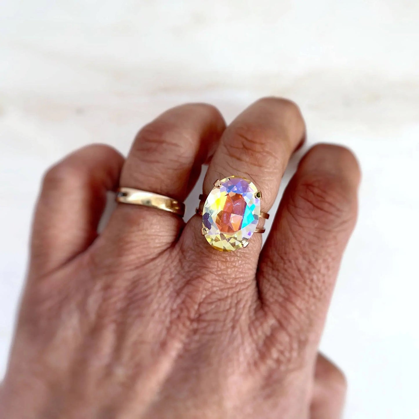 Iridescent crystal oval ring LoveYourBling