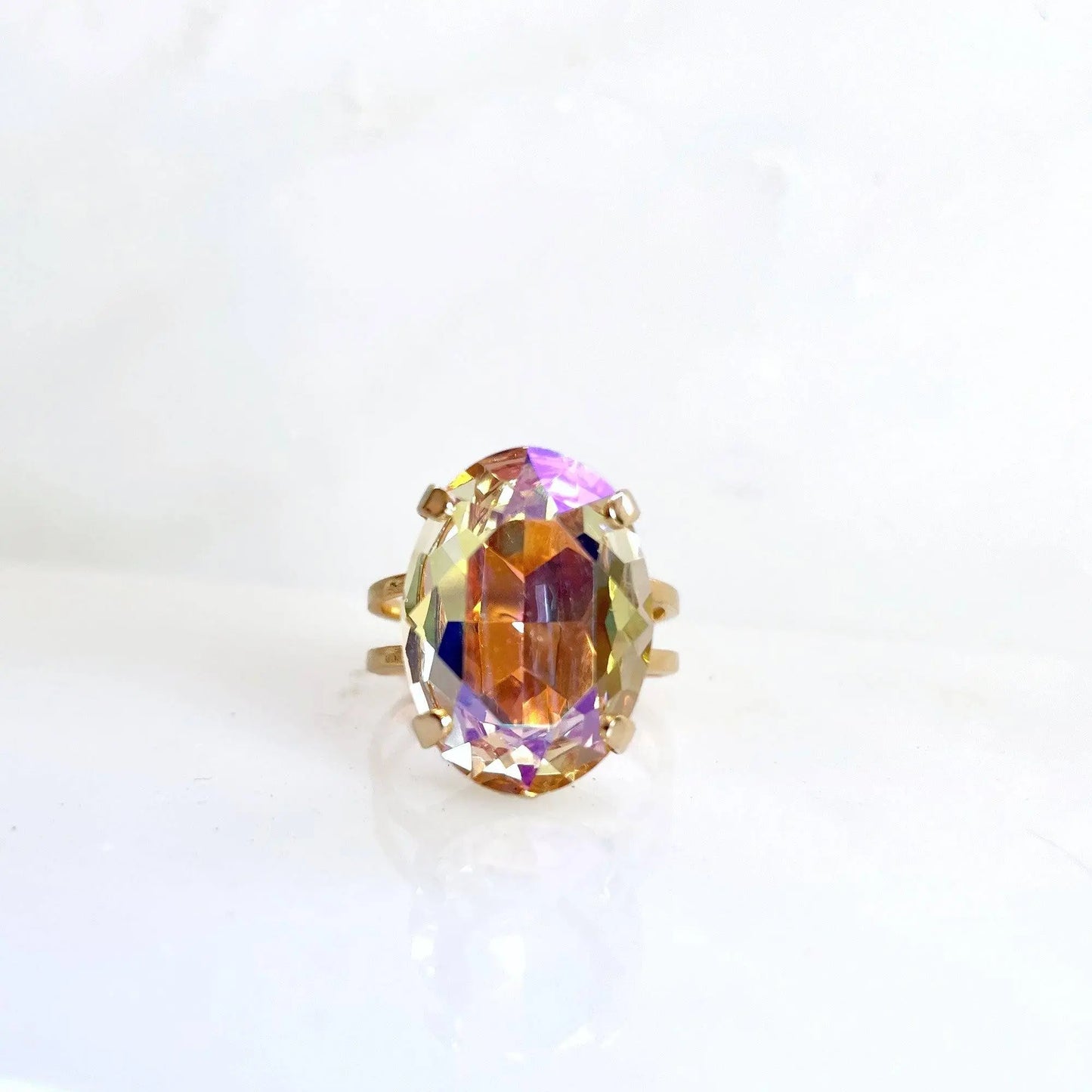 Iridescent crystal oval ring LoveYourBling