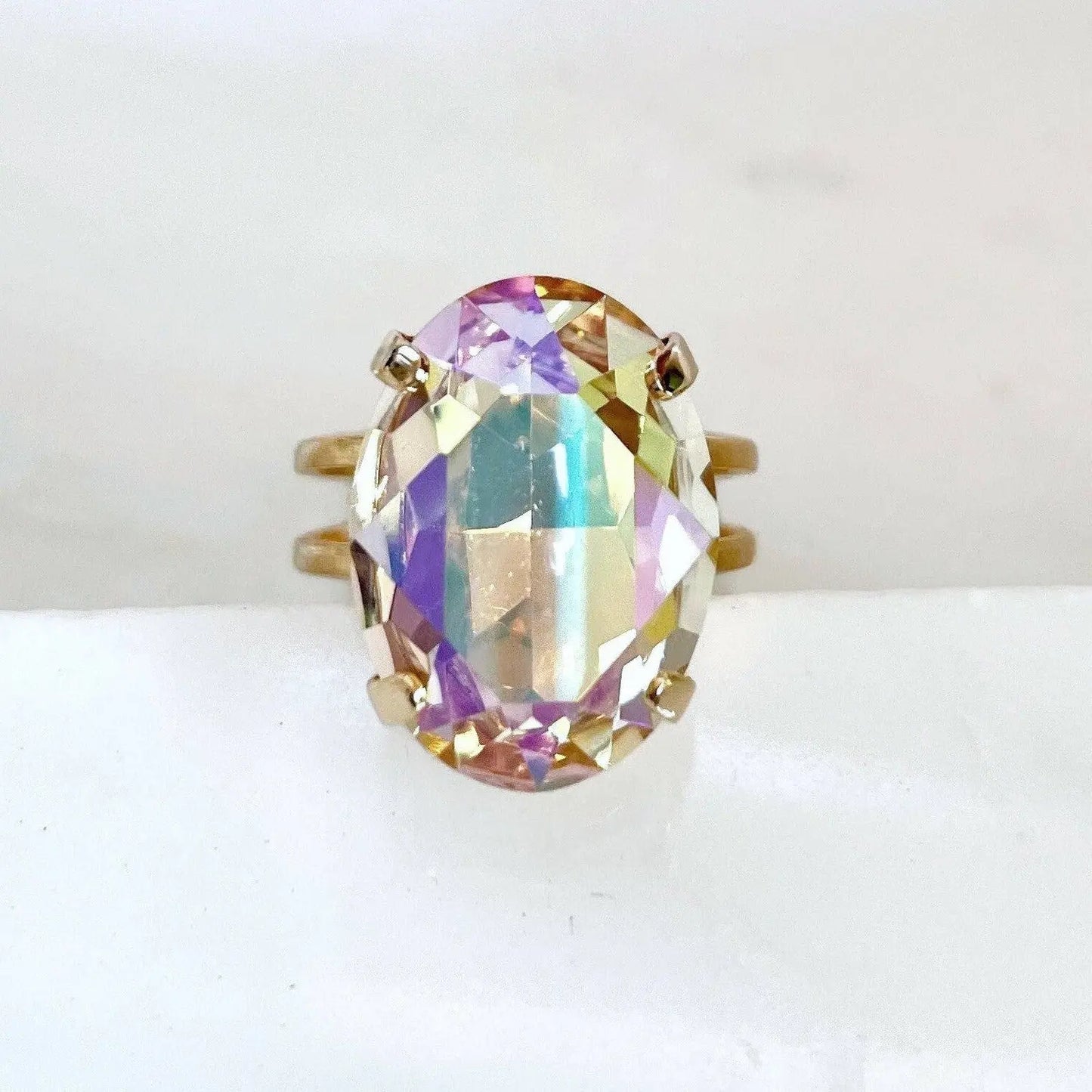 Iridescent crystal oval ring LoveYourBling