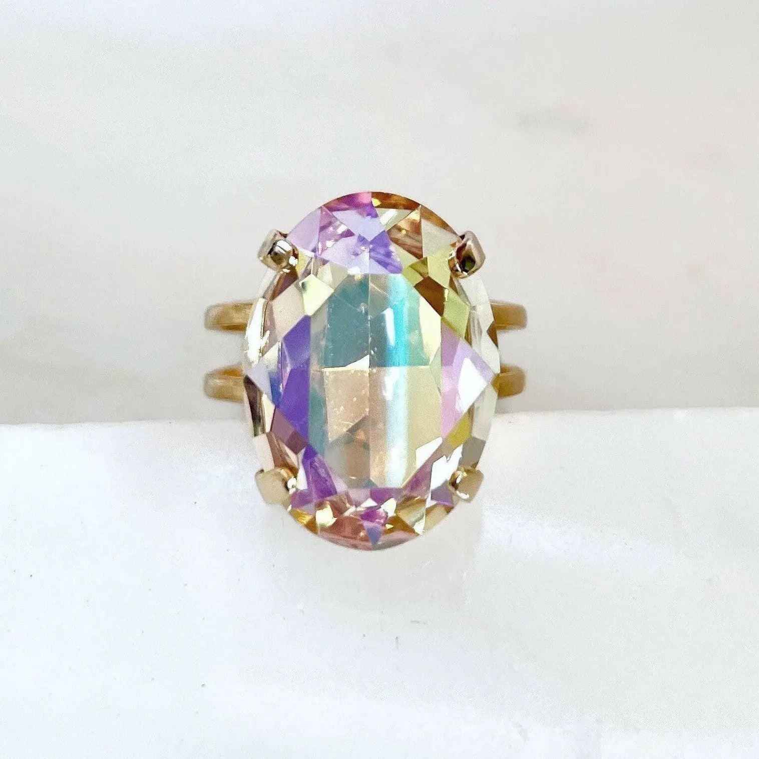 Iridescent crystal oval ring LoveYourBling