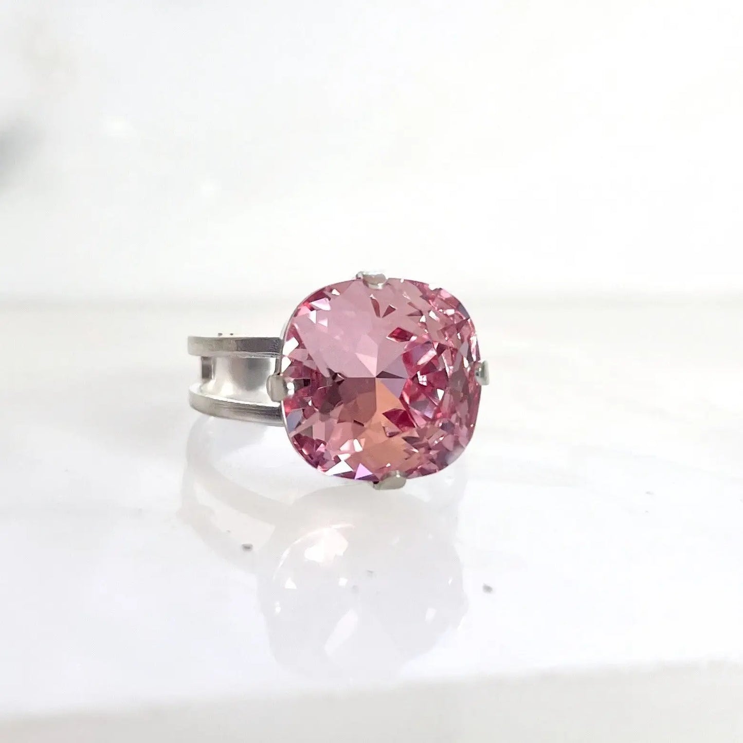 Light pink square crystal ring LoveYourBling
