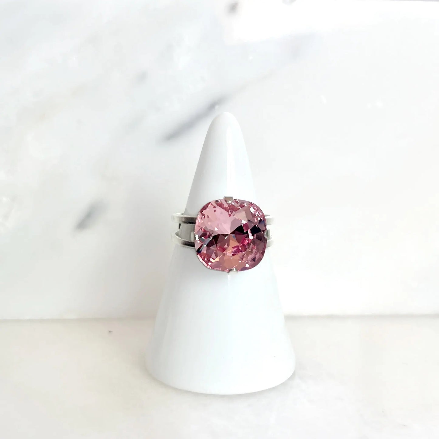 Light pink square crystal ring LoveYourBling