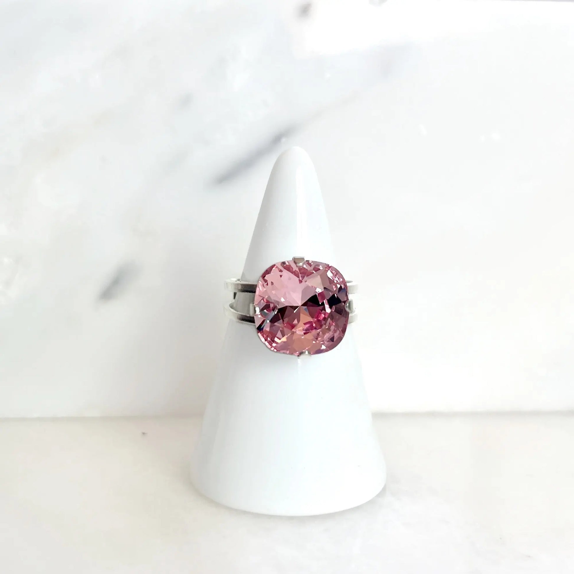 Light pink square crystal ring LoveYourBling