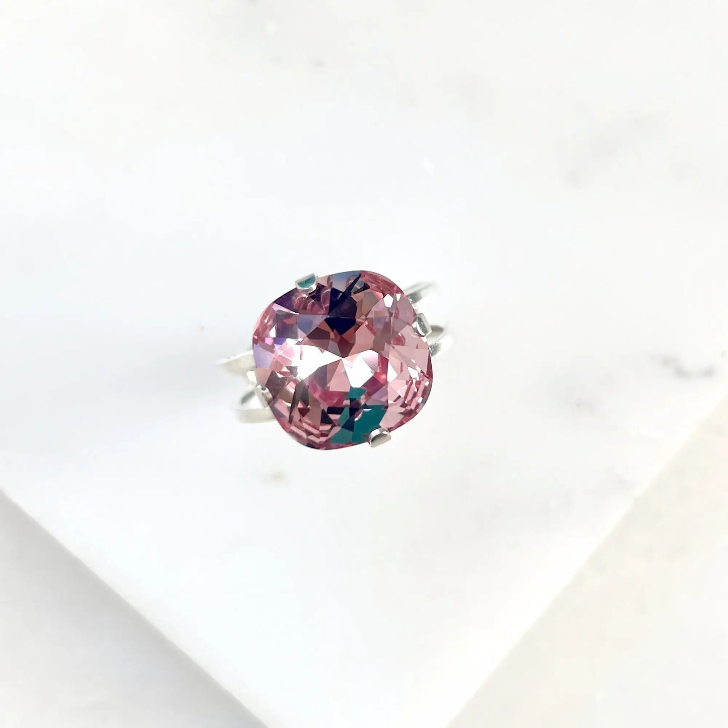 Light pink square crystal ring LoveYourBling