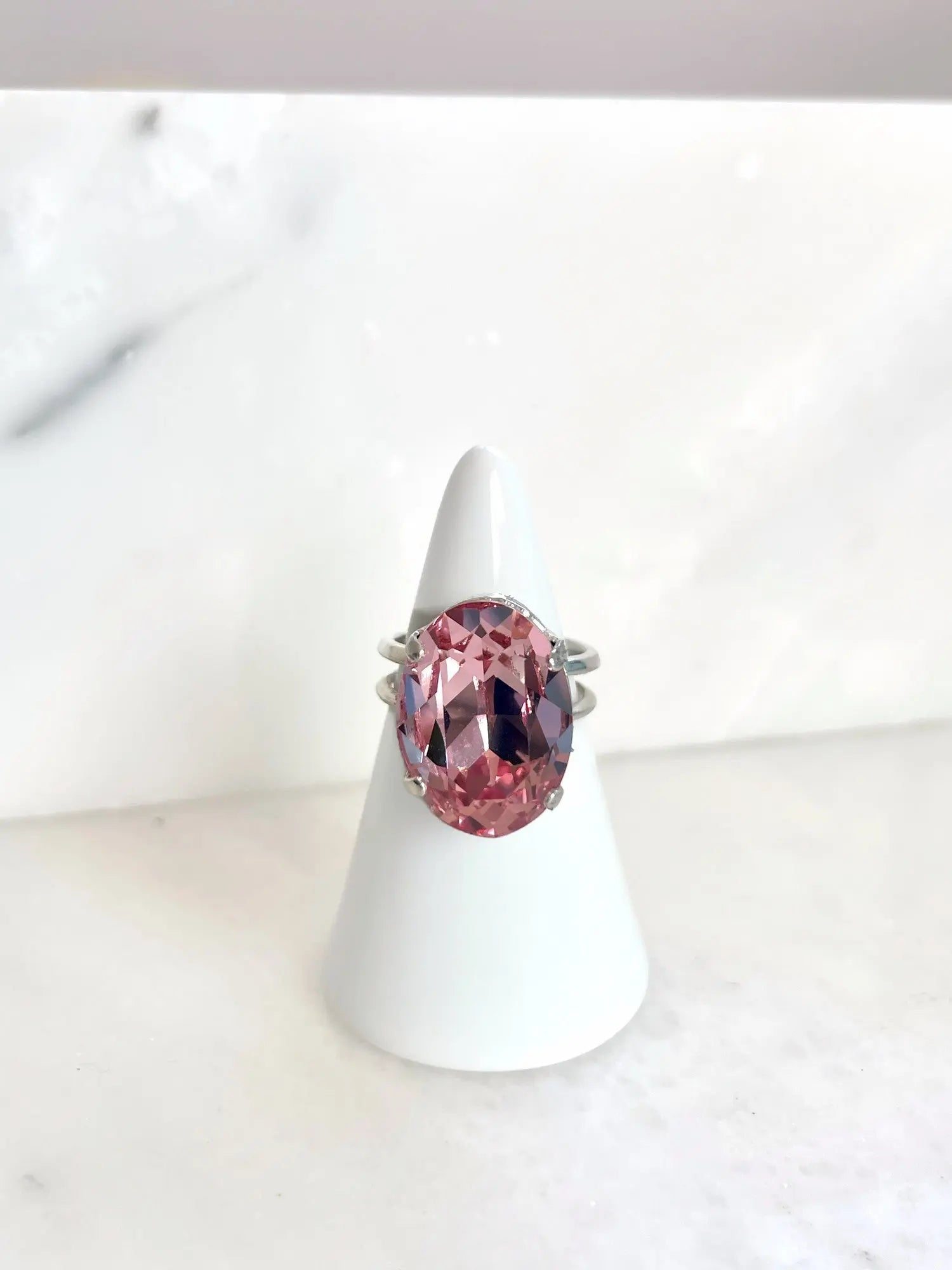 Light pink crystal oval ring LoveYourBling