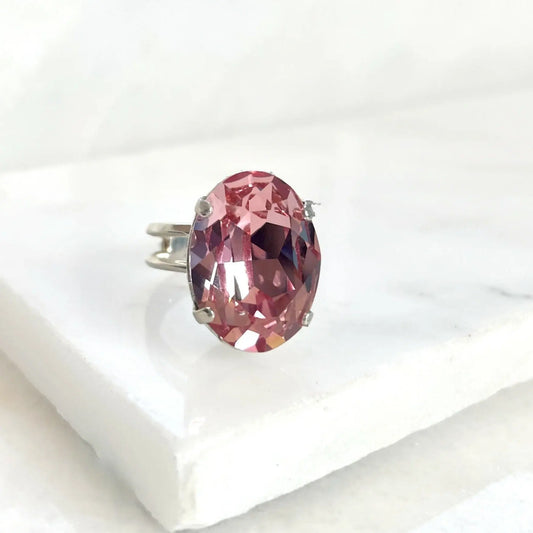 Light pink crystal oval ring LoveYourBling