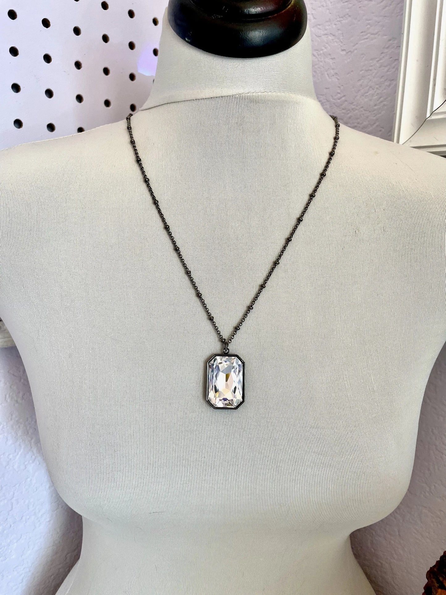 Gunmetal large clear crystal pendant LoveYourBling