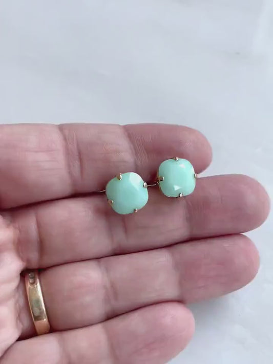 Mint green opaque crystal post earring