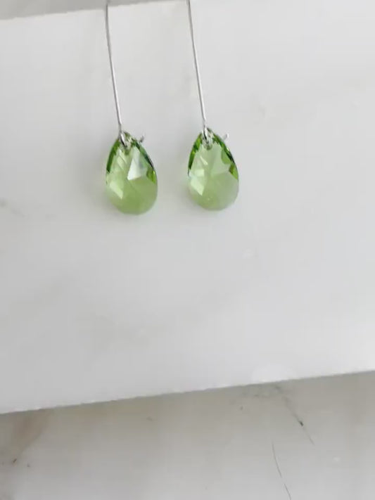 Long peridot crystal earrings