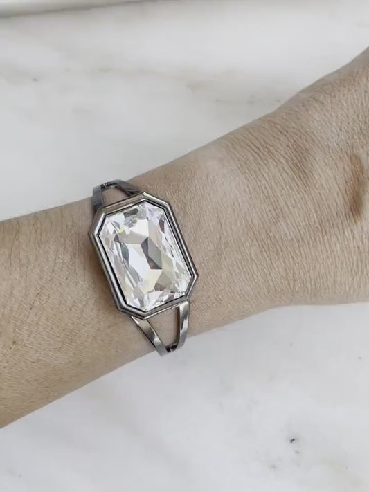 Gunmetal large crystal cuff bracelet